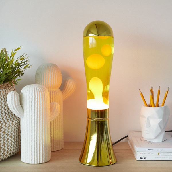 alvi Lampe Lava Magma Couleur dorée Lampe avec lave originale et amusante Article de déco moderne Al