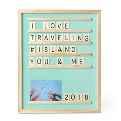 alvi Tableau avec lettres et photos Memories Couleur vert 46x37 cm 79 pièces Bois 46x37cmTABLEAU POU