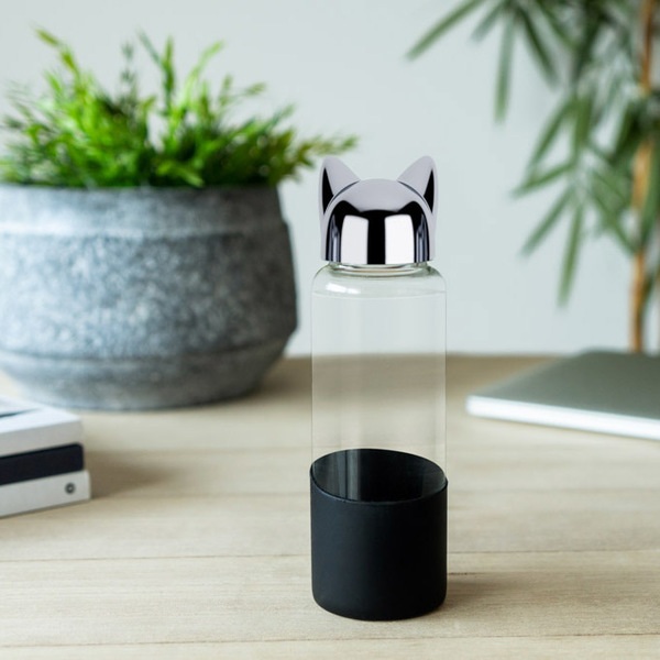 alvi Bouteille Cat Couleur noir Bouteille d'eau pour le voyage, la table de nuit et le bureau En for