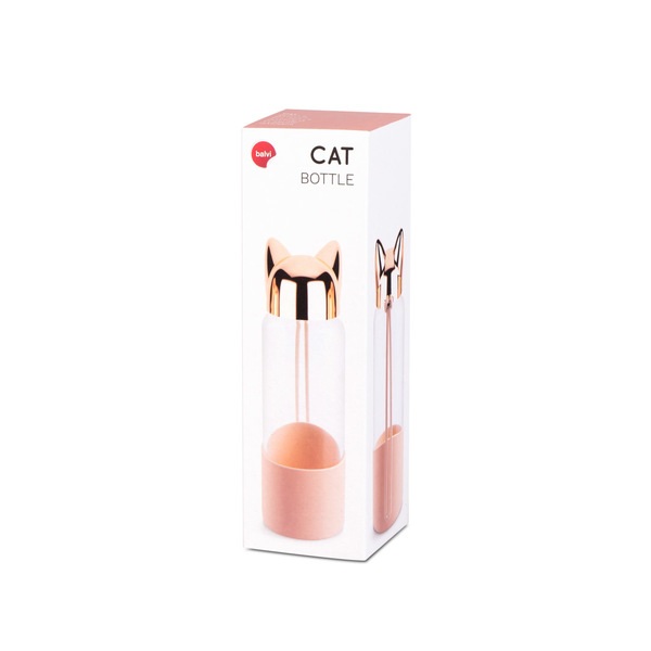 Balvi Botella Cat Color rosa Botella de agua de viaje, para la mesita de noche o escritorio