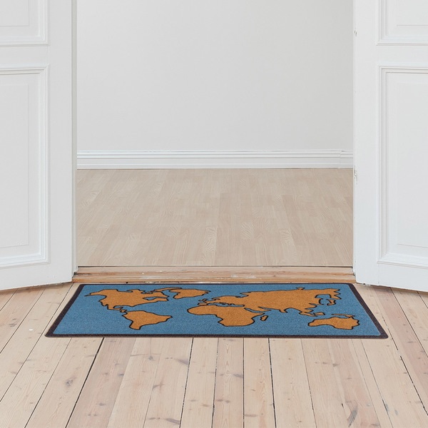 alvi Paillasson World Map Couleur bleu Paillasson pour exterieur comme interieur Polyester/PVC 45x65