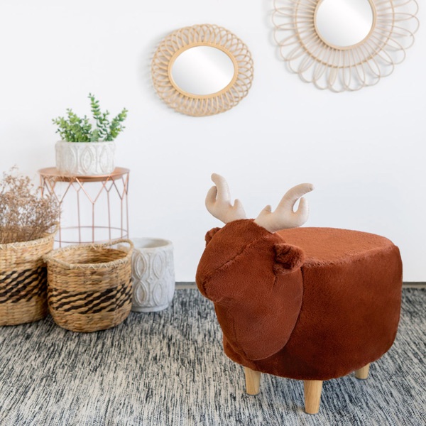 Balvi Taburete Le Cerf color marrón Con forma de ciervo Patas de madear Poliéster/madera