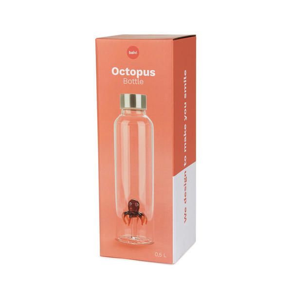 alvi Botella Octopus para agua 0,5 Lts Tapón antigoteo de acero inoxidable Ideal mesita de noche y o