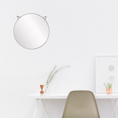 Balvi Miroir mural Cat Miroir rond en forme de tête de chat Cadré noir Métal 48x48GRAND FORMAT