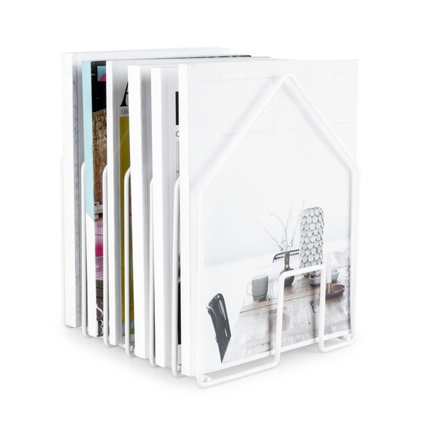 alvi Revistero Home Color blanco En forma de casa Gran capacidad para revistas, catálogos o diarios