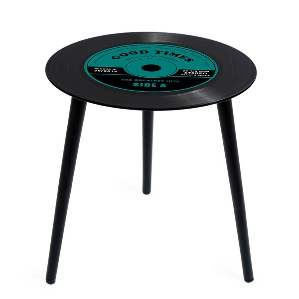 alvi Mesa auxiliar Greatest Hits Color verdel En forma de disco de vinilo Con patas de madera Crista