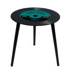 alvi Mesa auxiliar Greatest Hits Color verdel En forma de disco de vinilo Con patas de madera Crista