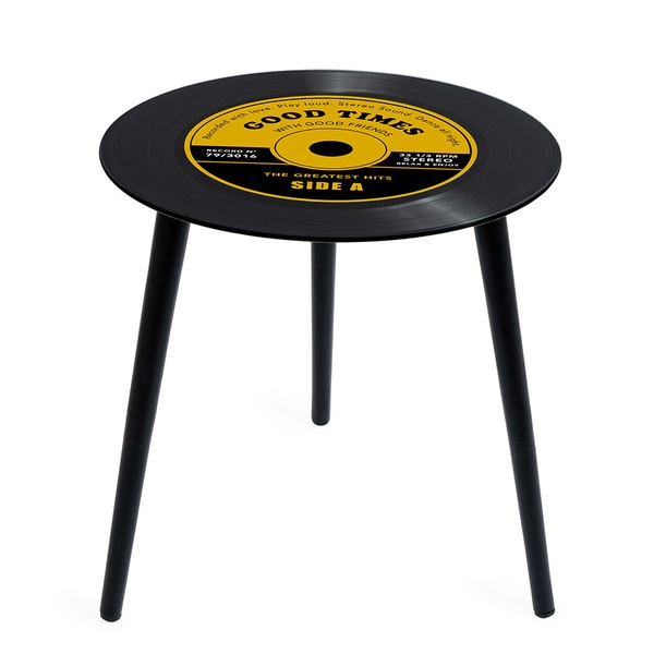 alvi Mesa auxiliar Greatest Hits Color amarillo En forma de disco de vinilo Con patas de madera Cris