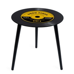 alvi Mesa auxiliar Greatest Hits Color amarillo En forma de disco de vinilo Con patas de madera Cris