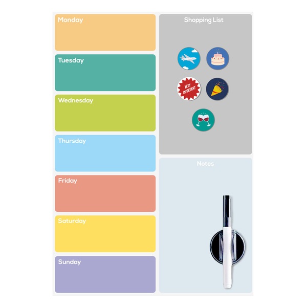 alvi Pizarra nevera magnética Week Planner Con 5 imanes, rotulador y borrador Plástico PP 42 cmPRÁCT