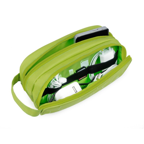 alvi Organizer per cavi Tidy Colore verde astuccio doppio Con tasche e divisori con manico Poliester