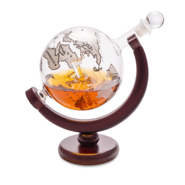 alvi Decantador whisky Globe Con soporte de madera Botella en forma de globo terrestre Con figura de