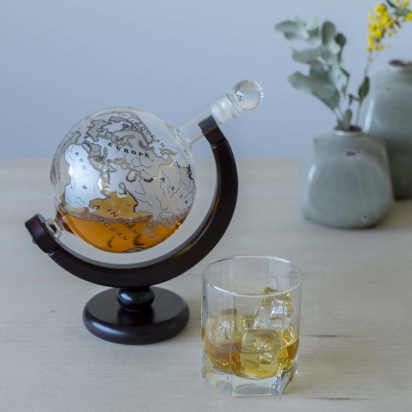 alvi Decantador whisky Globe Con soporte de madera Botella en forma de globo terrestre Con figura de