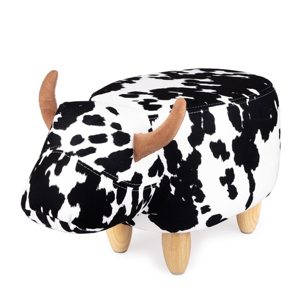 Balvi Taburete La Vache color negro/blanco Con forma de vaca Patas de madera Poliéster/madera