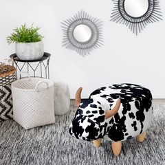 Balvi Tabouret La Vache Couleur noir/blanc En forme de vache Pattes en bois Polyester/bois