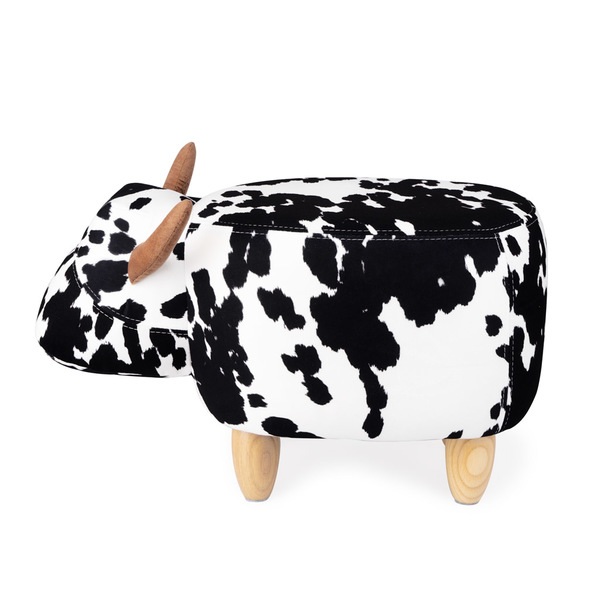 Balvi Taburete La Vache color negro/blanco Con forma de vaca Patas de madera Poliéster/madera
