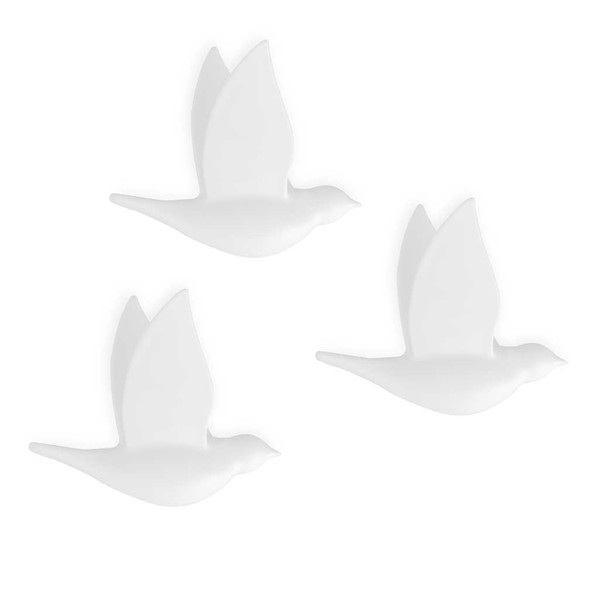 alvi Colgador pared Birdie Color blanco Set de 3 piezas Con forma de pajaro Plástico PS DISEÑO DIVER
