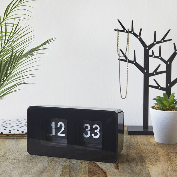 alvi Reloj sobremesa Flip Clock Color negro Posiblidad de colgar en pared Diseño retro Plástico ABSM