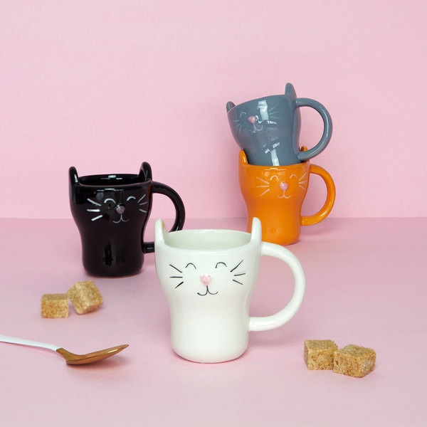 Balvi Service à café Meow! 4 tasses En forme de chat Capacité: 90ml (x4) Céramique DESIGN AMUSANT