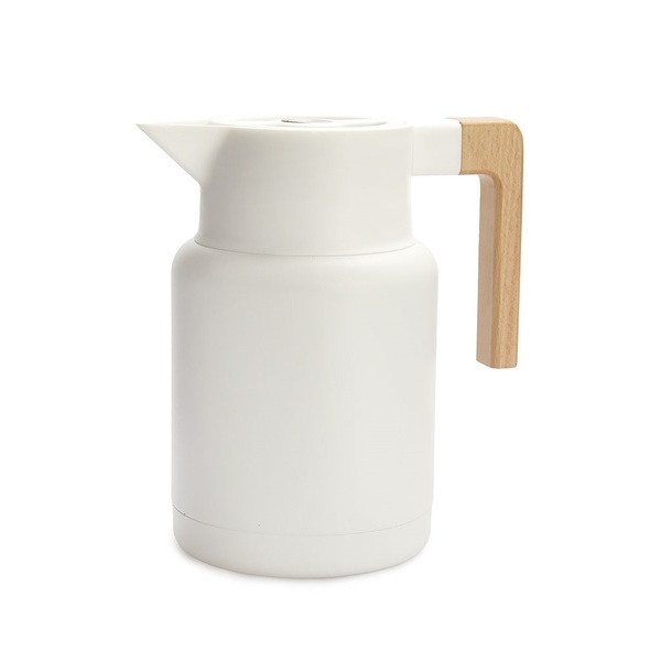 alvi Termo Home Color blanco 1,3L Cierre hermético Botón abrefácil Con asa de madera Inox/maderaBEBI
