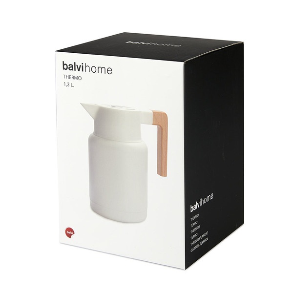 alvi Termo Home Color blanco 1,3L Cierre hermético Botón abrefácil Con asa de madera Inox/maderaBEBI