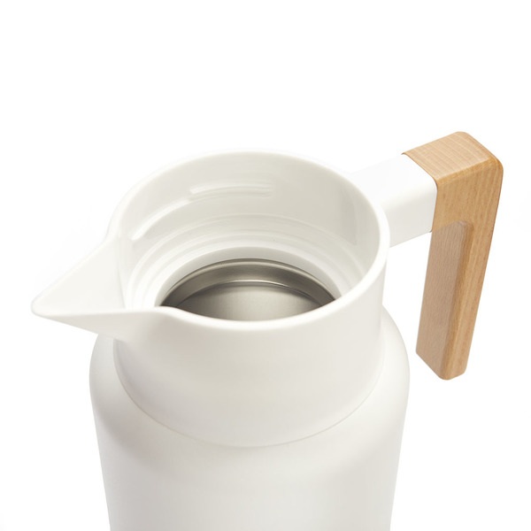 alvi Termo Home Color blanco 1,3L Cierre hermético Botón abrefácil Con asa de madera Inox/maderaBEBI