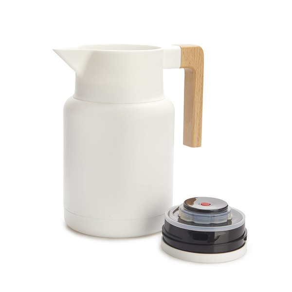 alvi Termo Home Color blanco 1,3L Cierre hermético Botón abrefácil Con asa de madera Inox/maderaBEBI