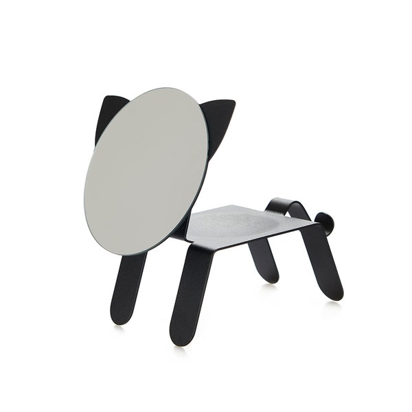 alvi Espejo de sobremesa Cat Color negro En forma de gato Con bandeja para dejar joyas, monedas u ot