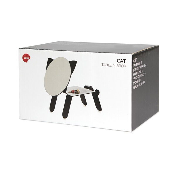 alvi Espejo de sobremesa Cat Color negro En forma de gato Con bandeja para dejar joyas, monedas u ot