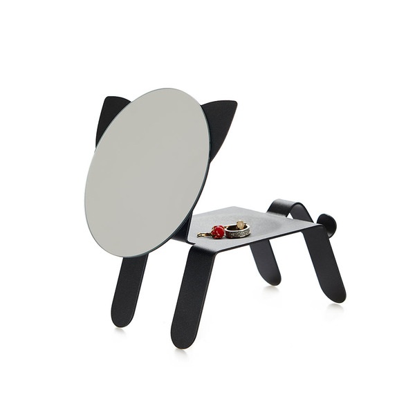 alvi Espejo de sobremesa Cat Color negro En forma de gato Con bandeja para dejar joyas, monedas u ot