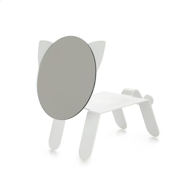 alvi Espejo de sobremesa 27211 Color blanco En forma de gato Con bandeja para dejar joyas, monedas u