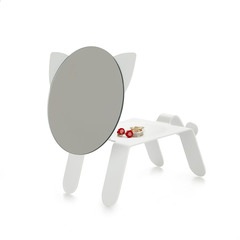 alvi Miroir de table 27211 Couleur blanc En forme de chat Avec plateau pour poser bijoux, pièces de 