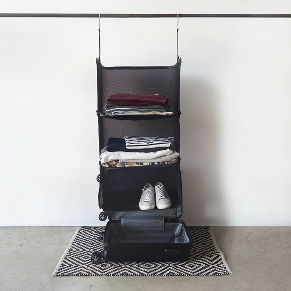 alvi Estantería plegable de viaje Tidy Color negro 3 niveles Ideal para maleta de mano Poliéster 75x
