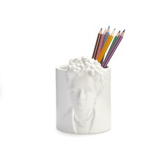 alvi Porta matite Frida Colore bianco Portamatite da scrivania inspirato alla pittrice Frida Ceramic