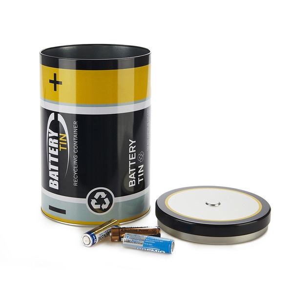 alvi Waste batteries container Battery Tin Black colour To recycle and help keep the environment Tin