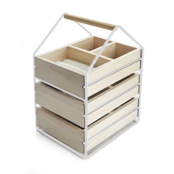 alvi Organiseur bijoux House Couleur blanc Bijoutier avec trois tiroirs en bois Avec poignée Bois/mé