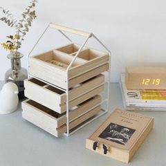 alvi Schmuck-Organizer House Weiß Schmuckschatulle mit 3 Holzschubladen mit Griffen Holz/MetallNORDI