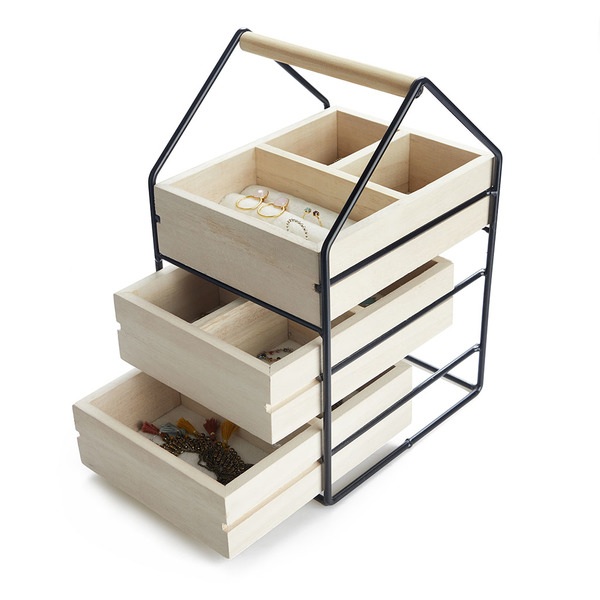 alvi Organizador joyas House Color negro Joyero con tres cajones de madera Con asa Madera/metalDISEÑ