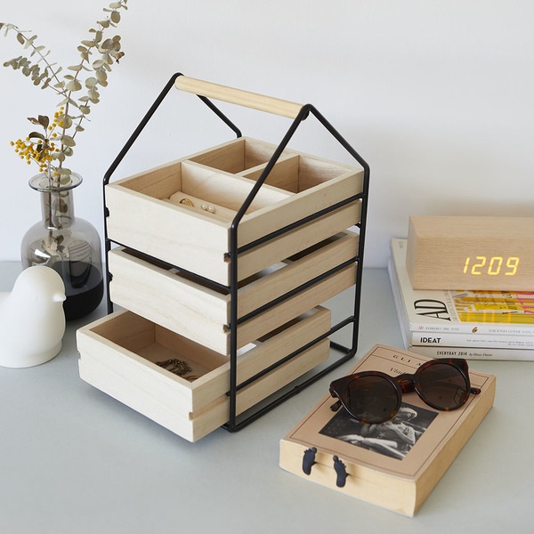 alvi Organizador joyas House Color negro Joyero con tres cajones de madera Con asa Madera/metalDISEÑ
