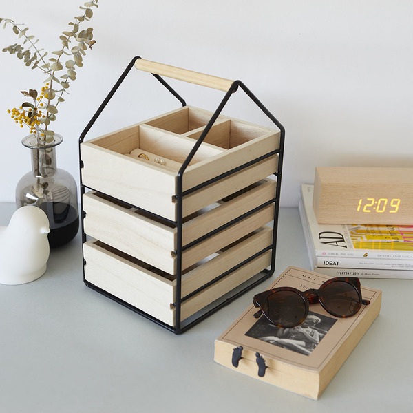 alvi Organizador joyas House Color negro Joyero con tres cajones de madera Con asa Madera/metalDISEÑ