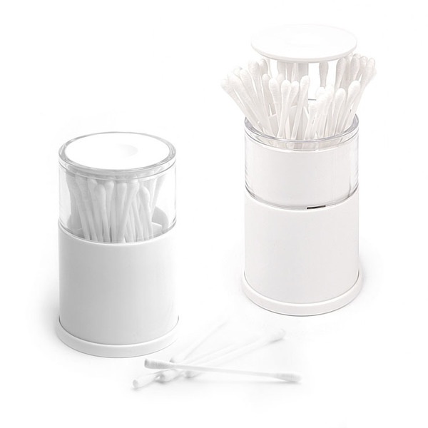 Balvi Dispensador bastoncillos algodón Push & Up Color blanco  Plástico ABSFÁCIL DE USAR