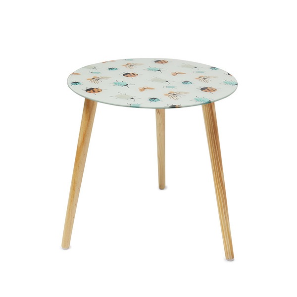 alvi Mesa auxiliar Bugs Color madera natural Con patas de madera vidrio con estampado de insectos Ma
