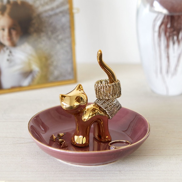 alvi Porta anillos Gatto Color dorado Decora tu dormitorio con este original anillero de gato elabor