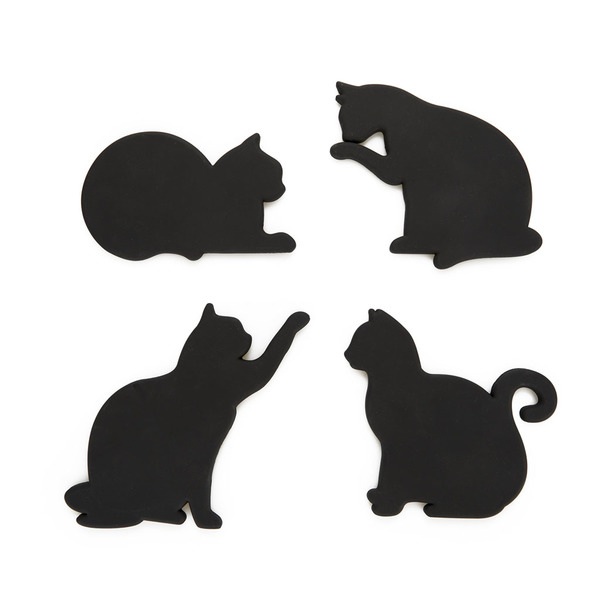 alvi Posavasos Cat Color negro Set de 4 posavasos originales en forma de gatos Incluyen imanes para