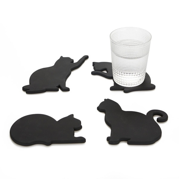 alvi Posavasos Cat Color negro Set de 4 posavasos originales en forma de gatos Incluyen imanes para