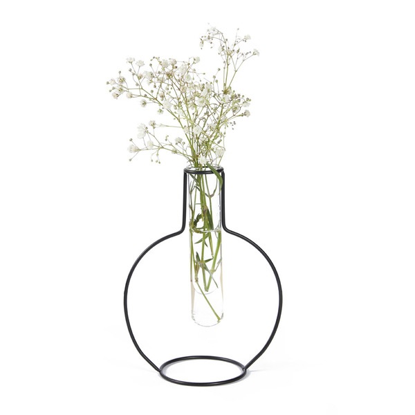 alvi Vase Round Silhouette Couleur noir Vase décoratif en verre et métal Vase original en forme de t