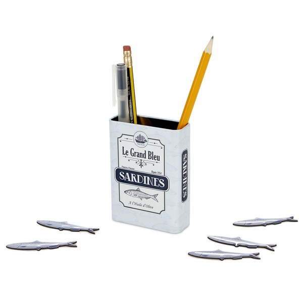 alvi Portalápices magnético Sardines Color blanco Bote con diseño de lata de sardinas con imán para