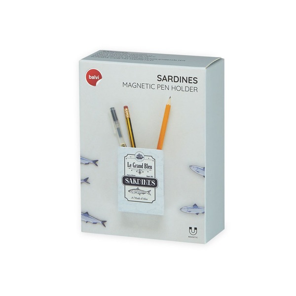 alvi Portalápices magnético Sardines Color blanco Bote con diseño de lata de sardinas con imán para