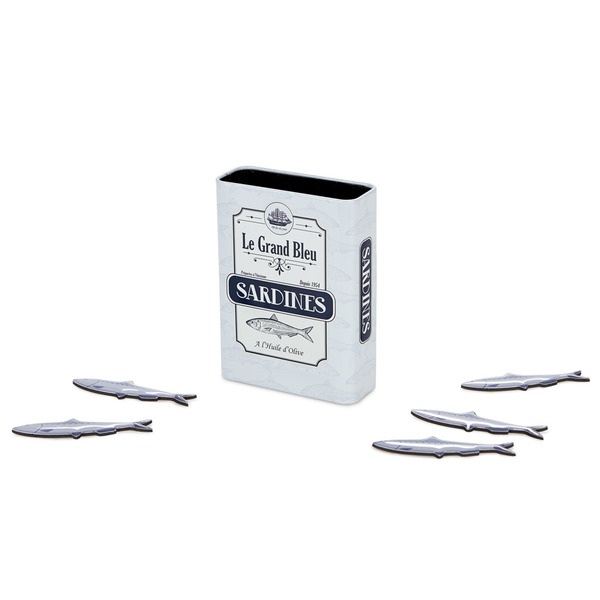 alvi Portalápices magnético Sardines Color blanco Bote con diseño de lata de sardinas con imán para
