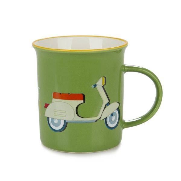 alvi Mug Ride Color verde Taza original de colores vintage Diseño vespa Cerámica 9,2x11,7x8,5 cmFRAS